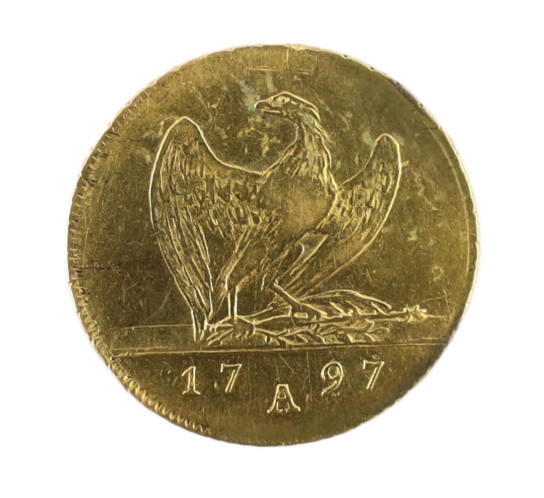 Gold coins, German states, Prussia, Frederick William III, one Frederick d’Or 1797A, demounted at the 8 o’clock position otherwise good Fine